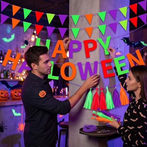 Glow in The Dark Halloween Banner Set - Neon Party Decorations for Walls & Tables