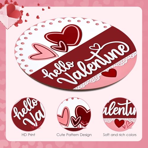 Hello Valentine Door Sign - Red Valentine's Day Hanging Decor, 12x12 Inches
