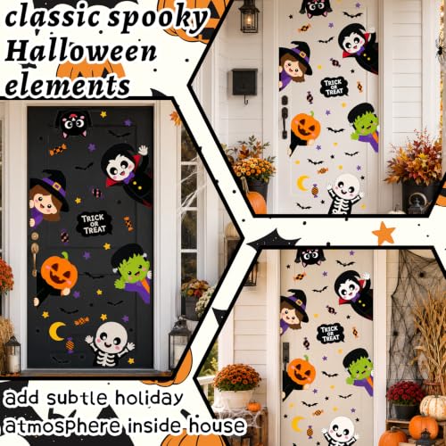 Halloween Door Sticker Set - 44.88 x 15.75 Inch Pumpkin Witch Ghost Green Monster - Variation Halloween-5