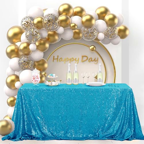 Turquoise Sequin Tablecloth 50x80 Inch for Weddings & Events - Sparkly Party Decor