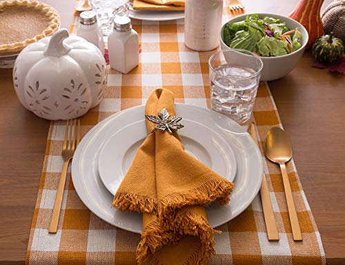 Check Table Runner - Fringed Cotton, 14x72 Inches - Pumpkin Spice - Farmhouse & Rustic Decor