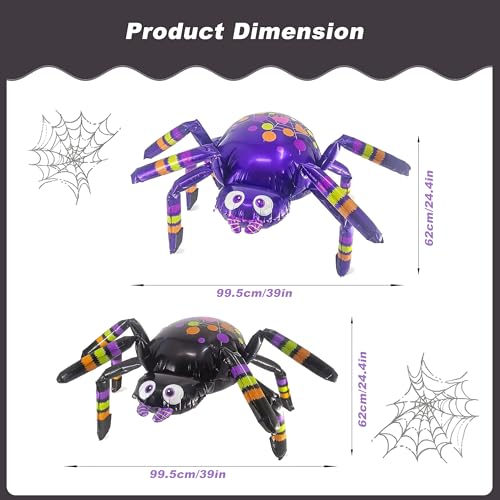 Large 39in Foil Spider Balloons Set for Party Decor - Black & Purple