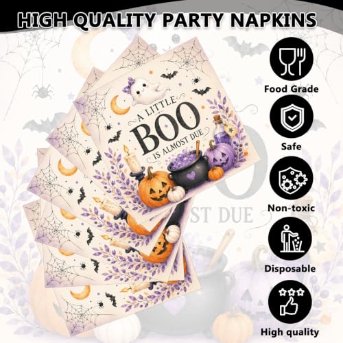 Halloween Baby Shower Napkins - 50 Count Cute Ghost & Pumpkin Design