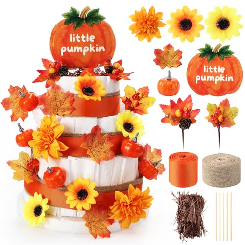 Baby Shower Fall Diaper Cake Kit with Pumpkin & Autumn Decorations
