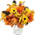 Artificial Fall Flowers Bouquet with Pumpkins and Pinecones - Silk Autumn Decor