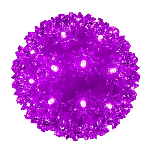 Purple 5.5-Inch Outdoor Hanging LED Sphere Lights - 50 LED Starlight Balls with Green Wire - Christmas & Holiday Decor