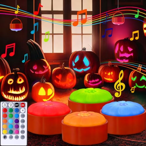 RGB Color Changing Halloween Pumpkin Lights with Remote & Timer - Devil's Laughter Variation