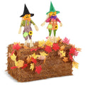 Fall Thanksgiving Hay Bales Set with Scarecrow & Maple Leaf Garland - Weatherproof Decor