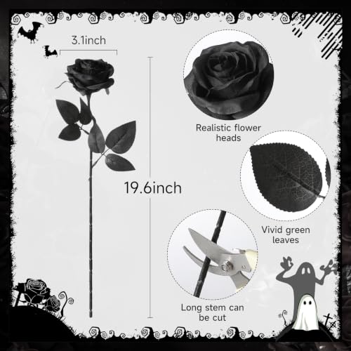 Artificial Roses Bouquet - Solid Black, 12 Long Stem Fake Flowers for Wedding & Home Decor - Variation: Solid Black / 12Pcs Flowers