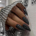 Press On Nails - Medium Stiletto Fake Nails with Goth Black Glitter Design, 24 pcs - Variation 06906Black