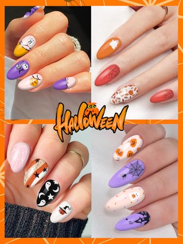 Halloween Full Cover Nail Stickers Set - Ghost Spider Web Pumpkins Bats - Variation B