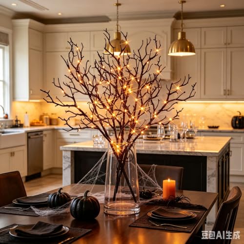Lighted Halloween Willow Branches with Timer, 21 Inches, Orange LED Decor