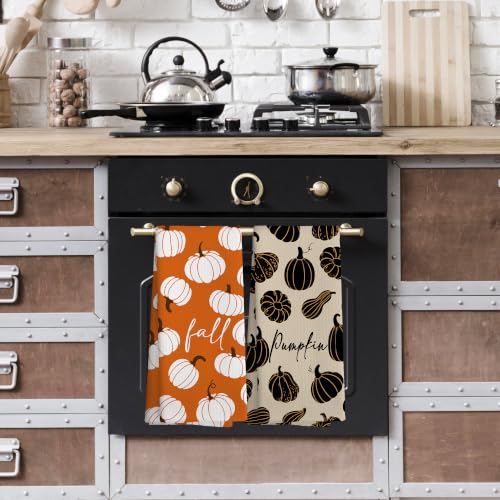 Fall Pumpkin Kitchen Towels Set of 2 - Rustic Dishcloths 16x24 Inches