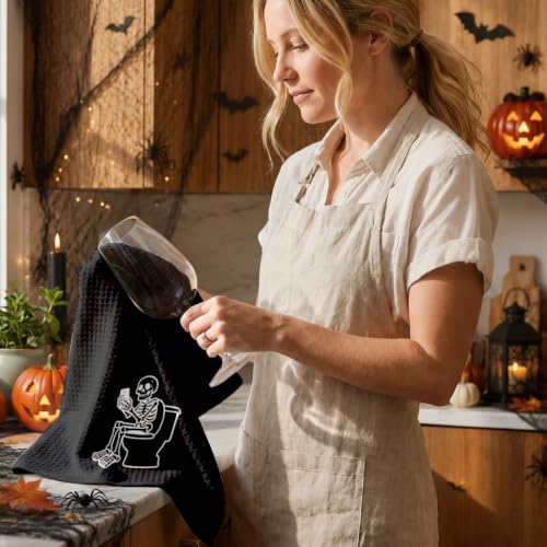Jztco 2 Pcs Skeleton Hand Kitchen Towels - Halloween Skull Dishcloths, Multi 1447