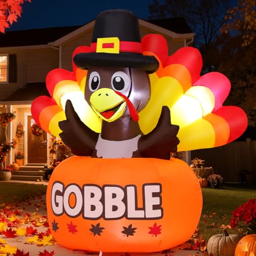 Inflatable Thanksgiving Turkey with LED Lights for Outdoor Yard Garden Holiday Decor