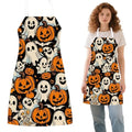 Halloween Funny Apron for Men Women Kitchen Grilling Cooking Pumpkin Ghost Skull