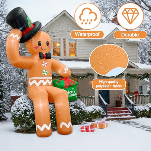 16FT Gingerbread Inflatable Christmas Decor with LED Lights - Sitting Variant