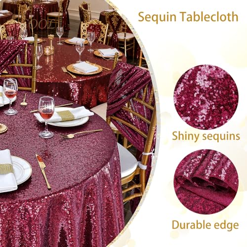 B-COOL 90 Inch Burgundy Round Sequin Tablecloth for Weddings & Parties