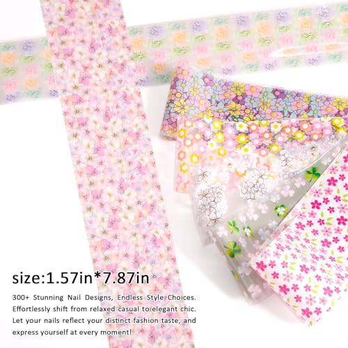 Kit4 300 Sheets Holographic Nail Foil Transfer Sheets - Iridescent Flower & Star Designs