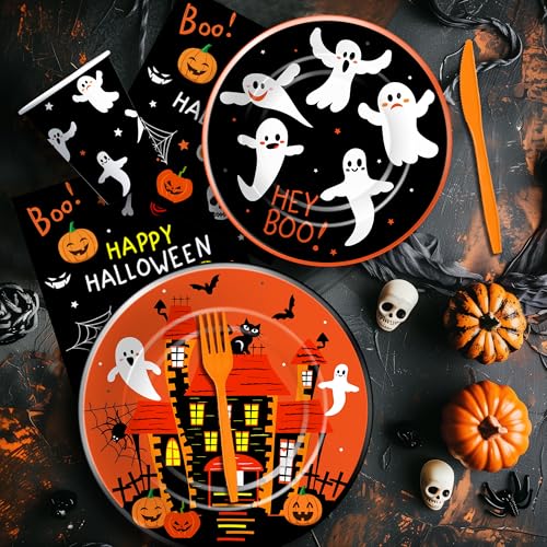 Halloween Party Supplies Set for Kids Birthday Baby Shower - Plates Napkins Cups