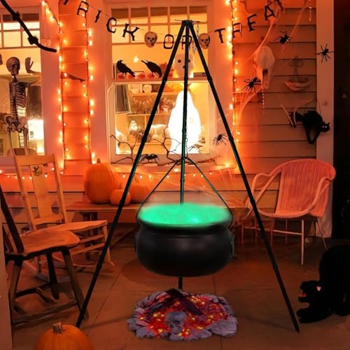 Outdoor Halloween Witches Cauldron with Tripod & LED Lights - Large Yard Decor