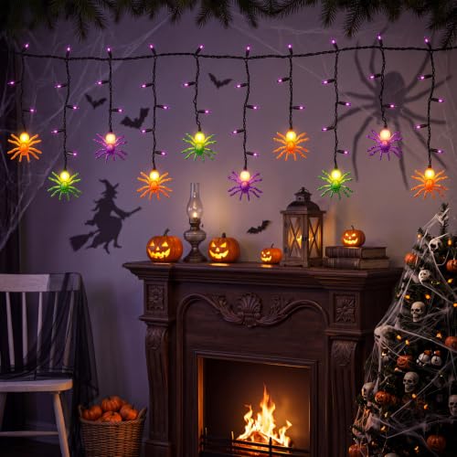 Outdoor Halloween Spider String Lights - 50 LED 7FT Waterproof Decorative Lights