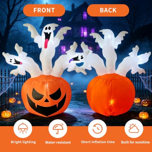 6FT Halloween Inflatable Pumpkin & Ghosts Yard Decor with LED Lights - Multi-Color
