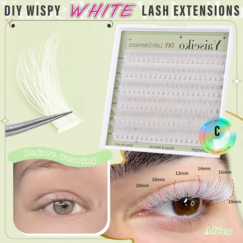 White Lash Clusters 13 50P-White Lash Clusters 10-18MM Wispy Reusable Eyelash Extensions - DIY Cosplay Makeup