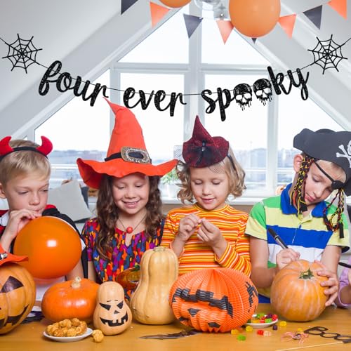 Halloween 4th Birthday Banner - Spooky Skull Party Decorations for Kids