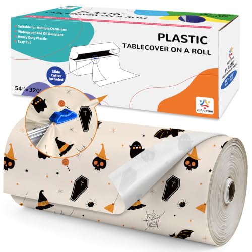 Milk White Grimace Halloween Plastic Table Cover Roll 54x320FT with Cutter Box - Cut to Size Party Tablecloth