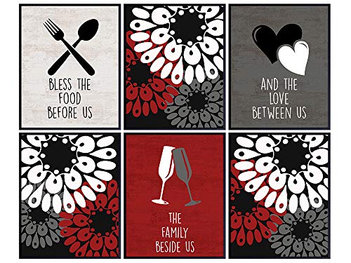 Boho Christian Wall Art Prints - Floral Food Blessing Sign Set for Kitchen & Dining