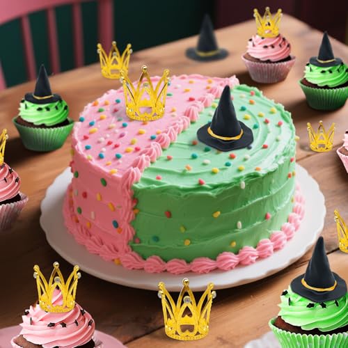 Witch Hat and Crown Cake Toppers Set - Halloween Party & Birthday Decoration