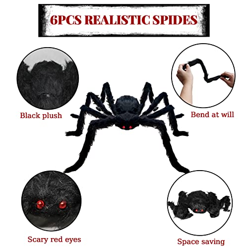 6 Pack Large Halloween Spider Decorations - Outdoor & Indoor Spiders with Realistic Appearance