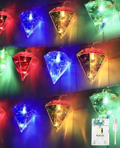 Iridescent Big Diamond String Lights 10Ft 20 LED Fairy Lights - Color Variation