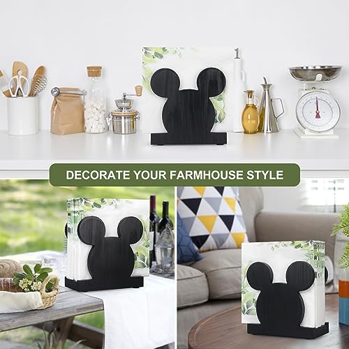 Mickey Black Wooden Napkin Holder for Kitchen & Bathroom Decor - Cute Desk Accessory
