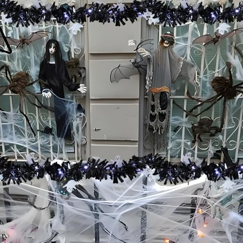 White Halloween Tinsel Garland with Fairy Lights 6.6ft Copper String Decoration