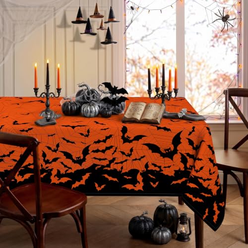Halloween Spider Web Bat Tablecloth 60x102 Inch Rectangular Spooky Decor - Variation of Halloween-spider Web / 102 Inch x 60 Inch