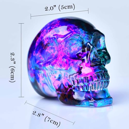 Crystal Skull Head Statue with Purple and Green Variations - Glass Figurine Home Decor