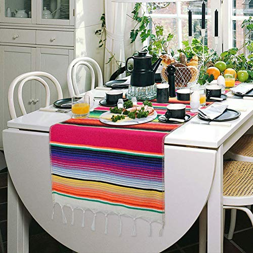 Pink Mexican Serape Table Runner 14 x 84 Inch for Party Wedding Outdoor Decor