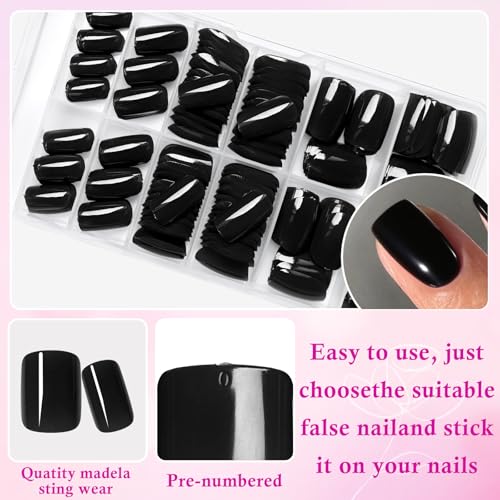 LuckForever Short Square Black Press-On Nails with Tabs - 240 Pack