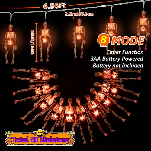 Halloween Skeleton Skull Lighted Decor 2 Pack with LEDs Waterproof Indoor Outdoor