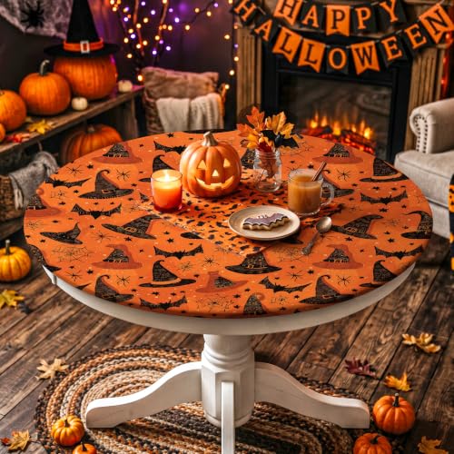 Halloween Round Fitted Tablecloth 37-44 Inch with Elastic Edges - Variation of THIS listing