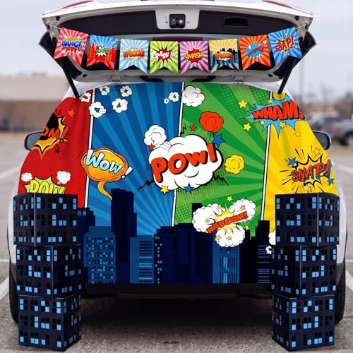 Halloween Trunk or Treat Car Decoration Kit with City Backdrop & Skyscrapers