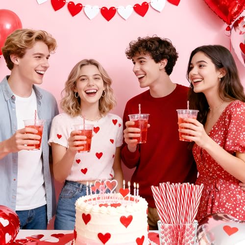 Reusable Candy Cane Straws Set - Red & White Holiday Drinking Straws, 25 Pack
