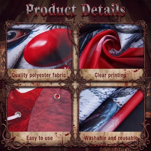Halloween Clown Door Banner with Bloody Handprint Curtain - Crown Variation