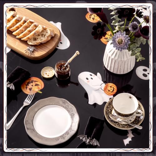 Halloween Round Tablecloth 84 Inch Ghost Pattern - 3 Pack Fall Plastic Cover for Parties