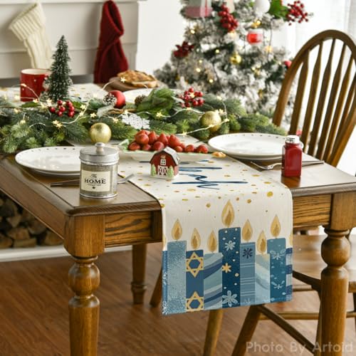 Polka Dot Watercolor Candles Hanukkah Table Runner - 13x72 Inch Home Decor
