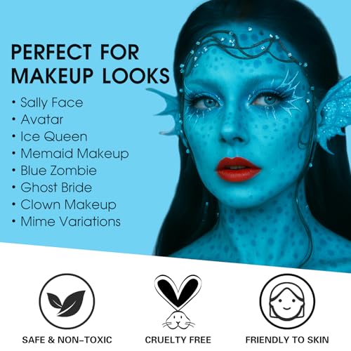 Halloween Face & Body Paint Kit - Light Blue Stick, Lipstick, Liner, Lashes, Powder & Sponges – Variation: Light Blue Painting Stick Set