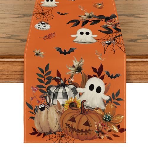 Halloween Table Runner 13x72 Inch Orange Polyester Home Party Decor