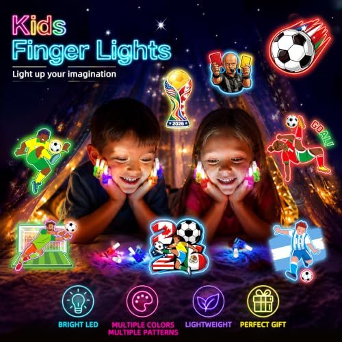 Soccer LED Finger Lights - 24 Pack Soccer Theme Party Favors for Kids 3-12 - Soccer Variation